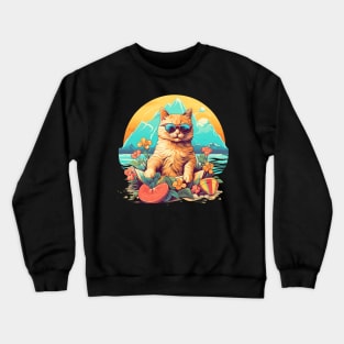 Summer Beach Cat with Sunglasses Crewneck Sweatshirt